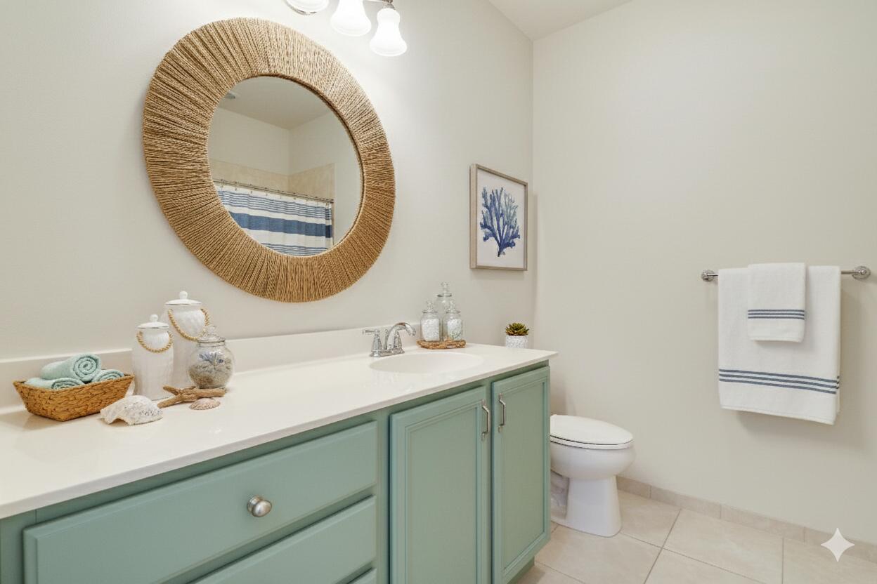 1043 Key Largo Street Jupiter, FL 33458 - Photo 27 of 46 a bathroom with a granite countertop toilet a sink and mirror