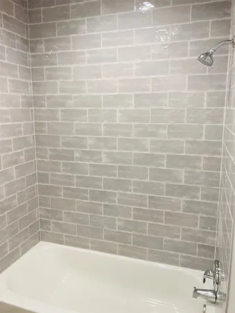 a bathroom with a bathtub