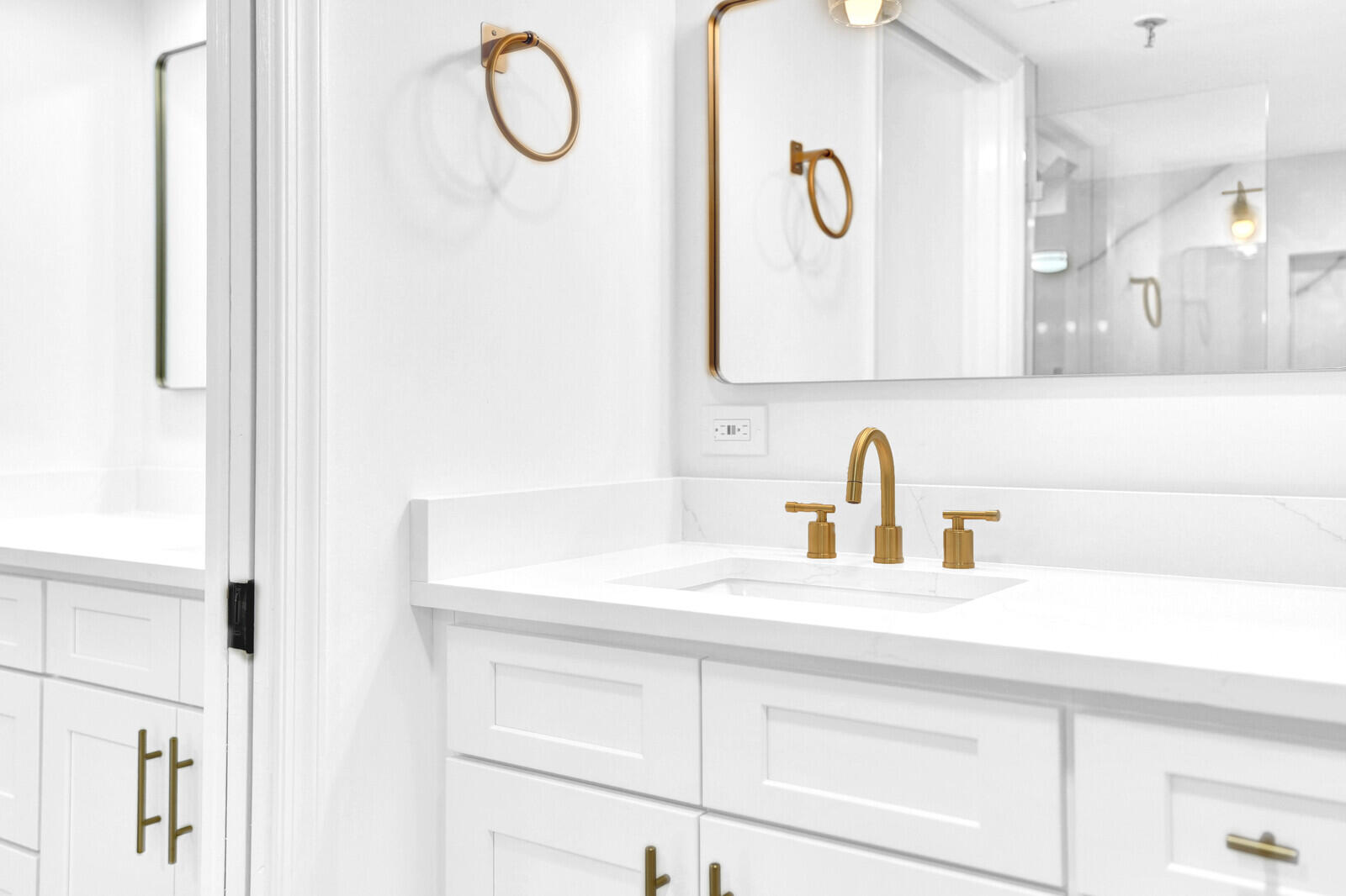 9260 Southwest 14th Street, Unit 2508 Boca Raton, FL 33428 - Photo 25 of 49 a bathroom with a granite countertop sink and a mirror