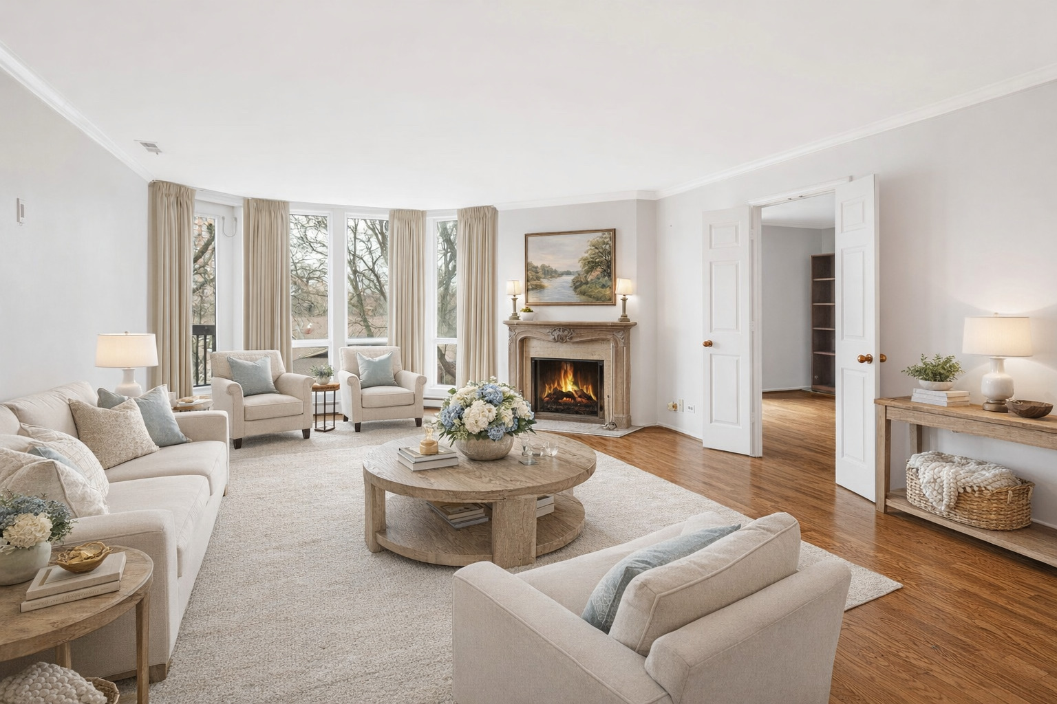 1140 Old Mill Road, Unit 304F Hinsdale, IL 60521 - Photo 7 of 21 a living room with furniture and a fireplace