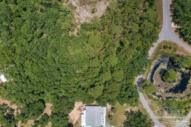 an aerial view of a house with a yard and trees