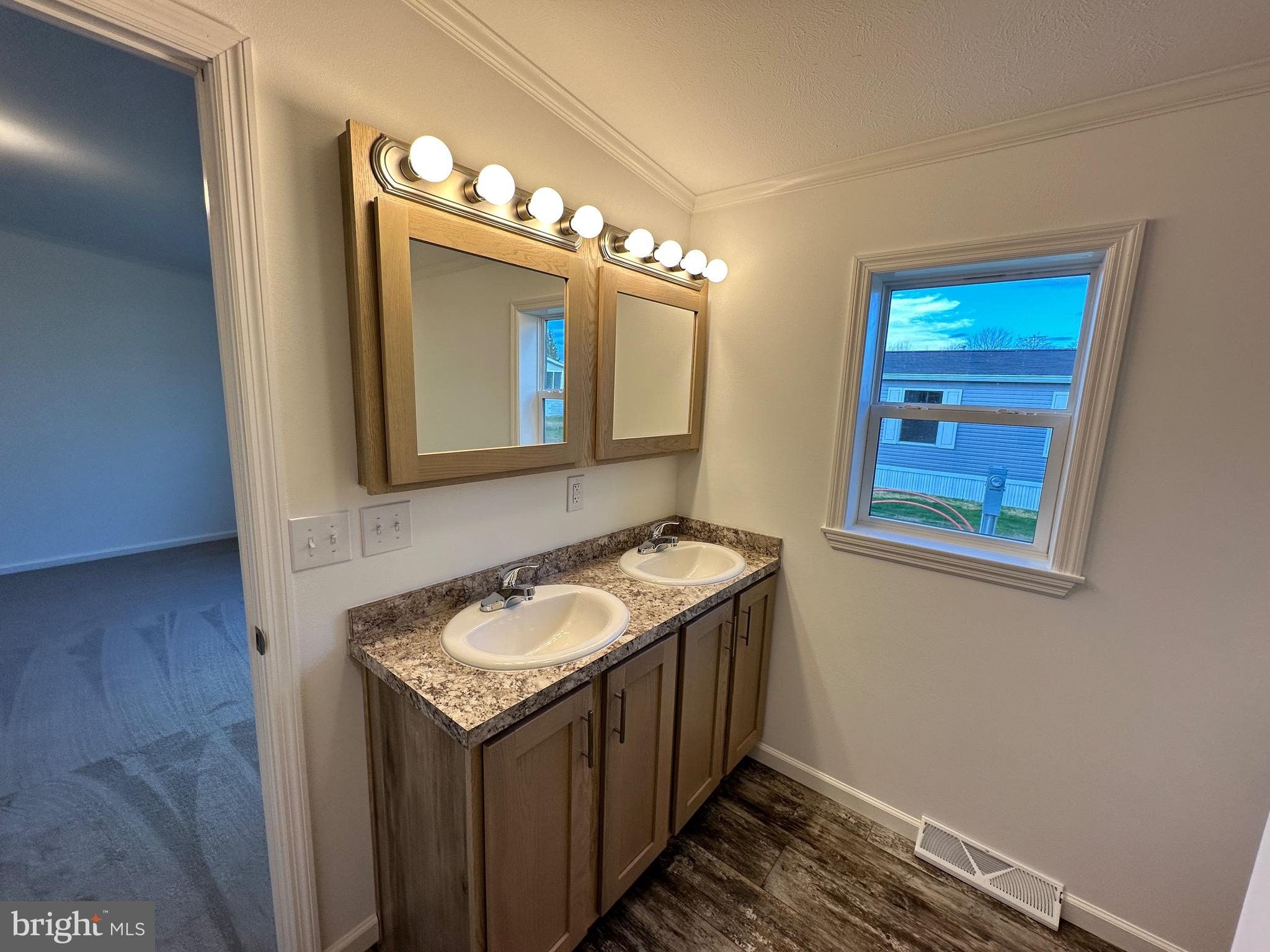 13 Evergreen Alley Palmyra, PA 17078 - Photo 14 of 26 a bathroom with a granite countertop sink and a mirror