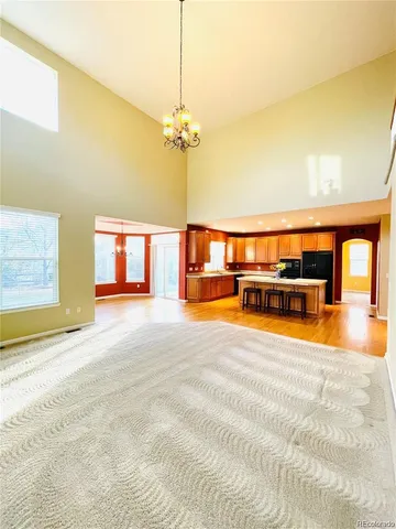 a view of a kitchen with a swimming pool