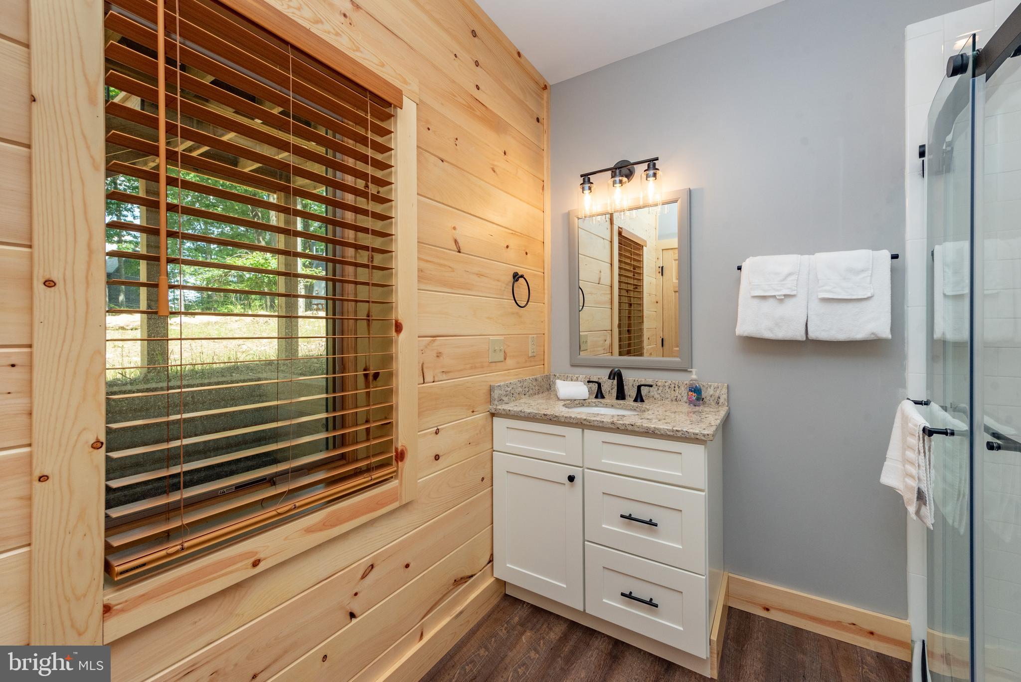 110 Wisp Adventure Road McHenry, MD 21541 - Photo 50 of 73 a bathroom with a double vanity sink a mirror and a shower