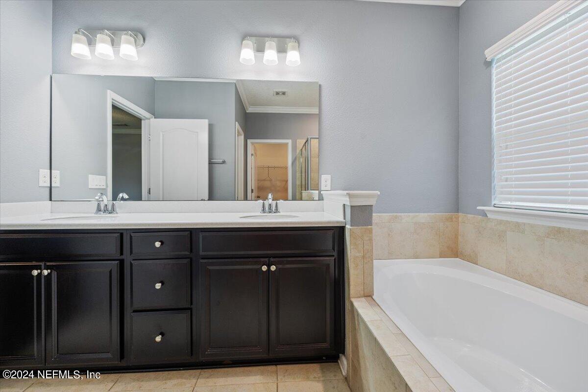 13 Pantano Vista Way St. Augustine, FL 32095 - Photo 16 of 25 a bathroom with a double vanity sink mirror and bathtub