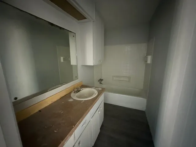 a bathroom with a sink and a bathtub