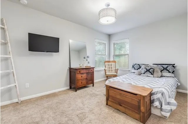 a bed room with a bed and a television