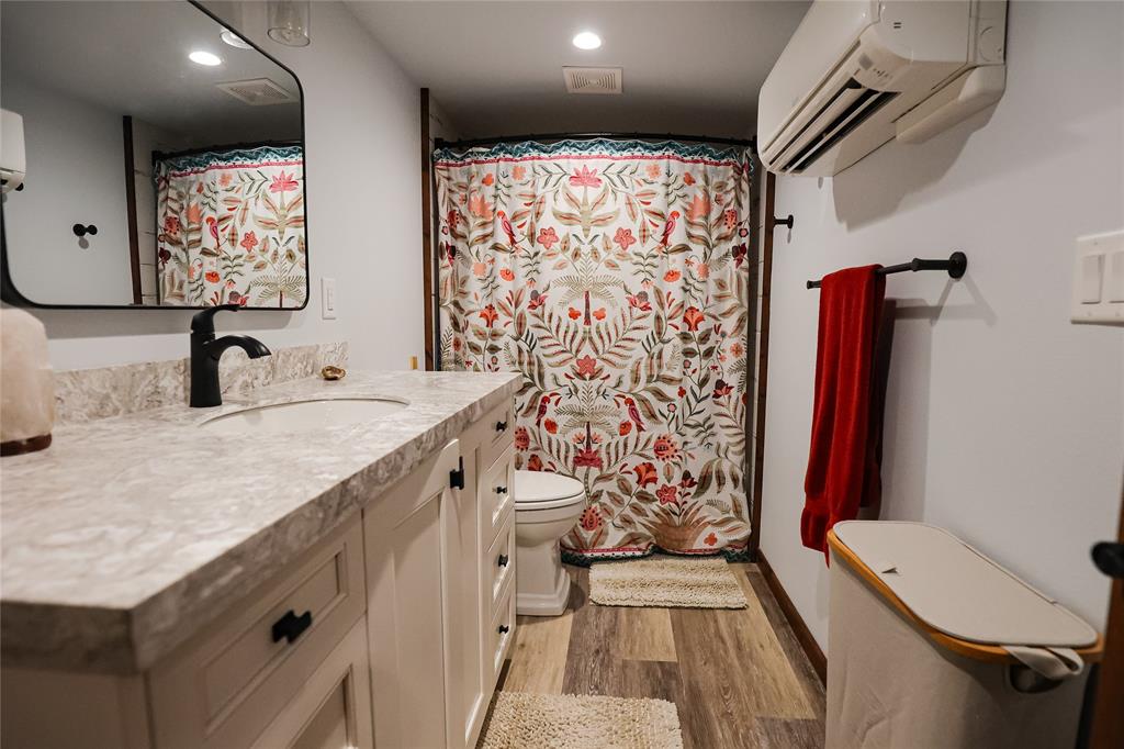 1250 County Road Brady, TX 76825 - Photo 30 of 40 a bathroom with a sink a toilet and shower curtain
