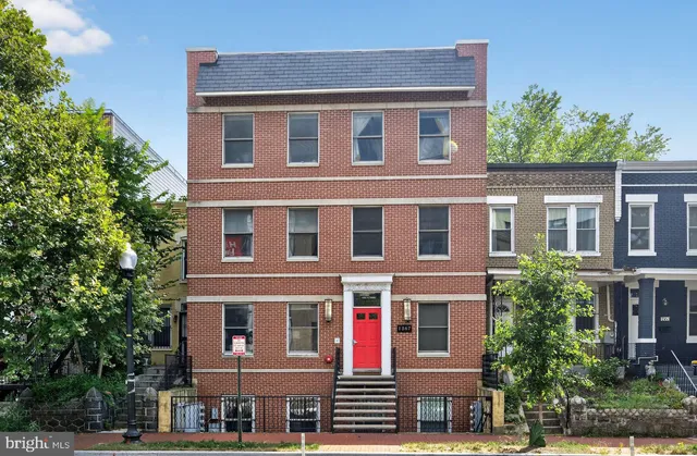 a front view of residential houses