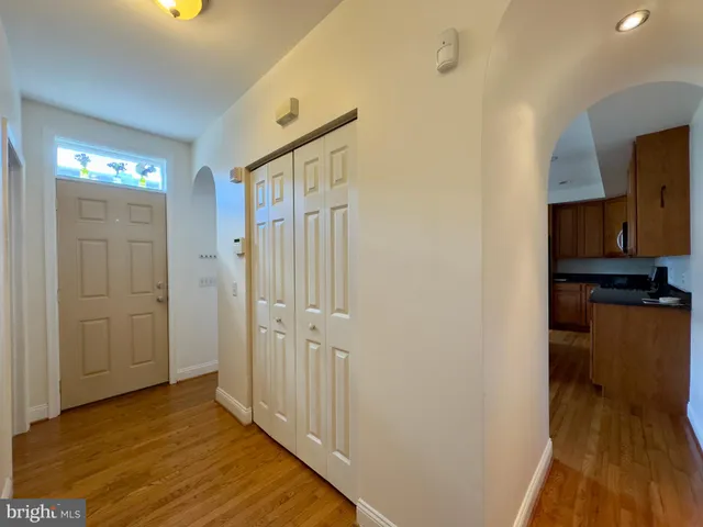 a view of a livingroom from a hallway