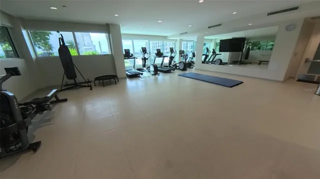 a view of a room with gym equipment