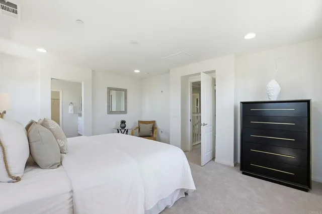 a bedroom with a bed and a closet