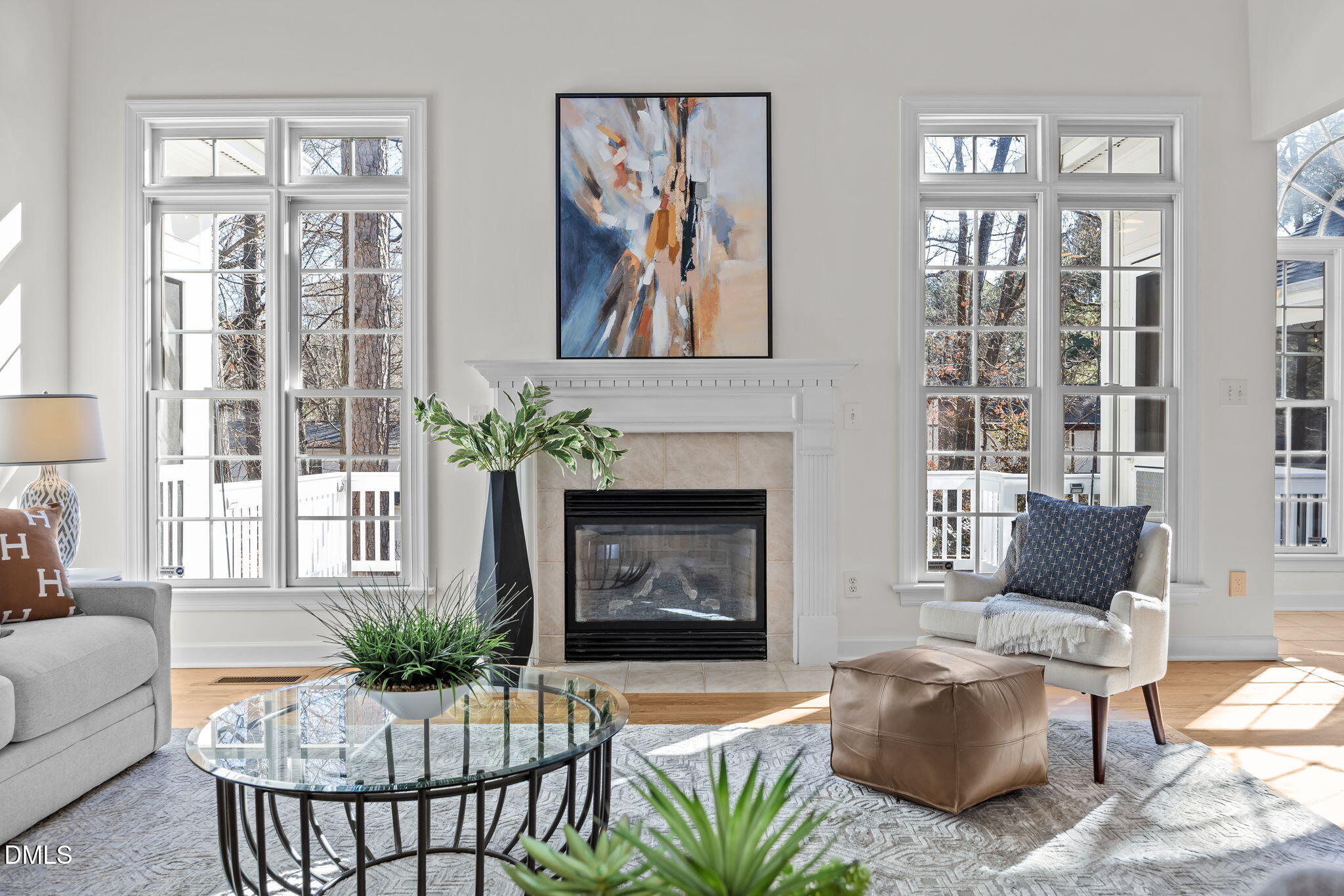 13 Morgans Ridge Lane Durham, NC 27707 - Photo 13 of 53 a living room with furniture potted plant and a fireplace