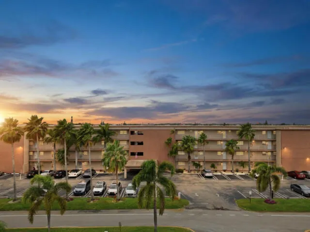 an outdoor space with seating