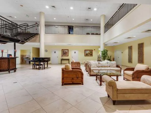 a view of a swimming pool and lake view