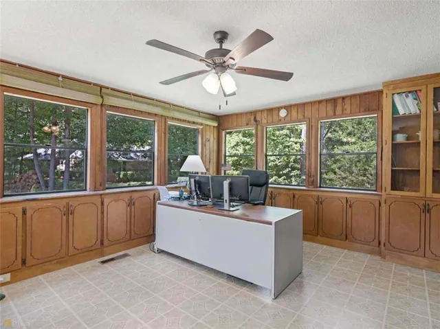 a workspace with a large window