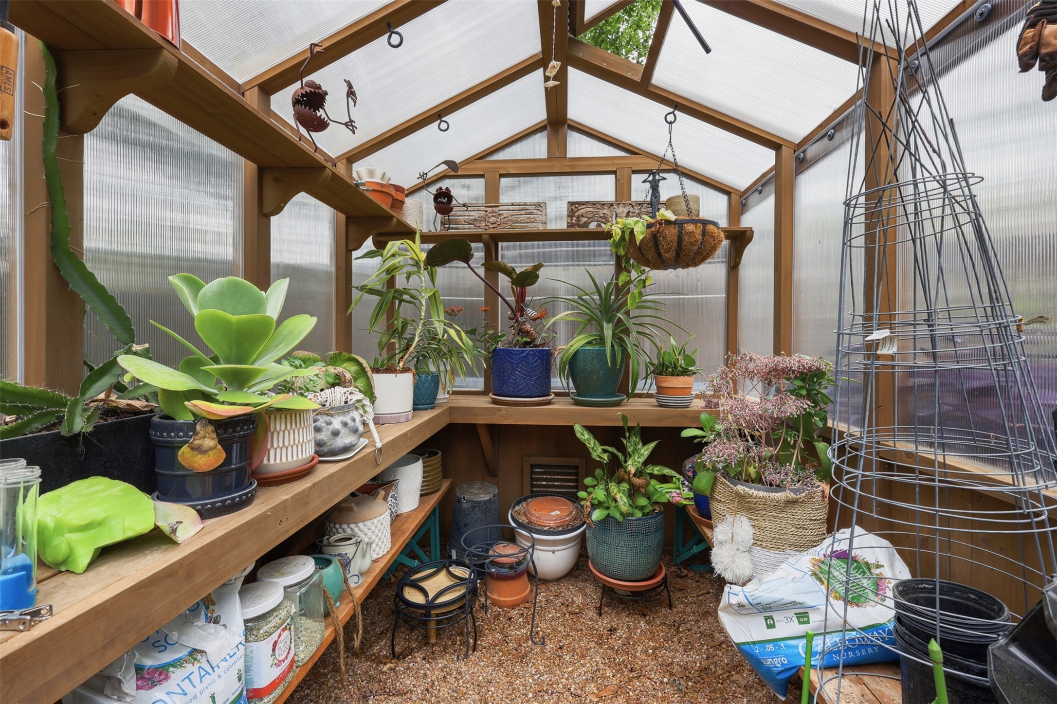 6126 Hickorycrest Drive Spring, TX 77389 - Photo 33 of 50 Greenhouse space perfect for plant lovers, with shelving and room for gardening.