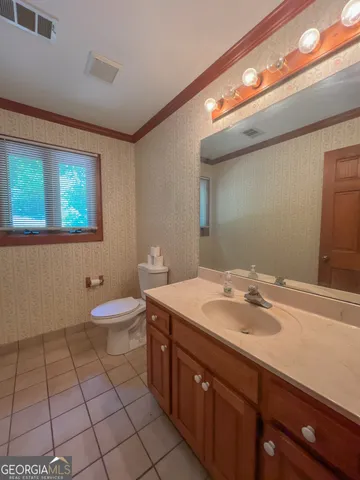 a bathroom with a sink a toilet and a mirror