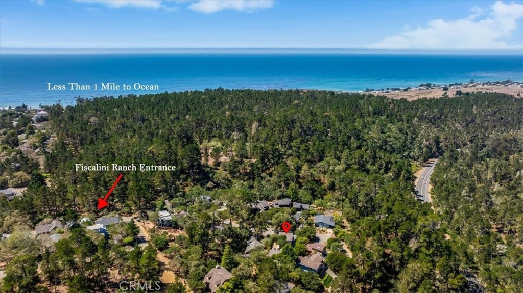 1560 Emerson Road Cambria, CA 93428 - Photo 12 of 13 Drone view of the location and it's proximity to the Fiscalini Preserve trails, and the Sea
