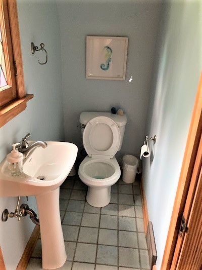 404 Selborne Road Riverside, IL 60546 - Photo 11 of 26 a bathroom with a toilet a sink and a mirror