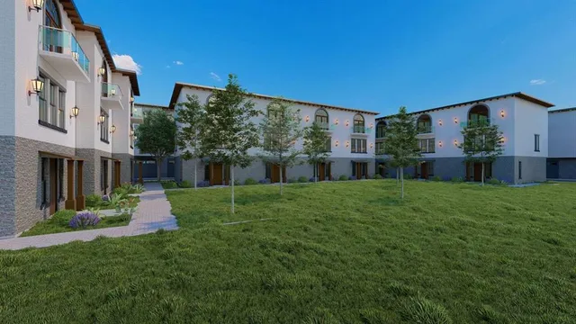 a picture of a bench in a city