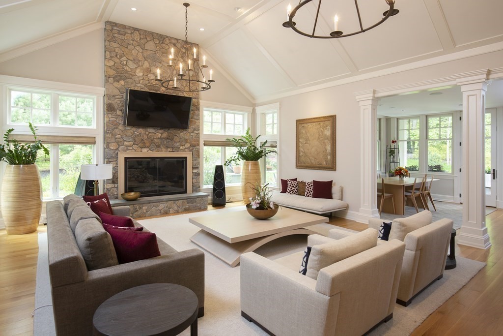 55 Ridge Hill Farm Road Wellesley, MA 02482 - Photo 23 of 32 a living room with furniture a fireplace and a flat screen tv