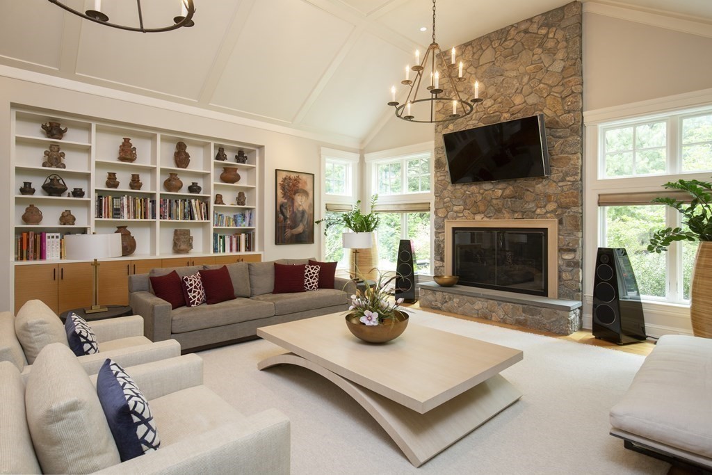55 Ridge Hill Farm Road Wellesley, MA 02482 - Photo 24 of 32 a living room with furniture a fireplace and a flat screen tv