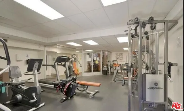 a view of a room with gym equipment