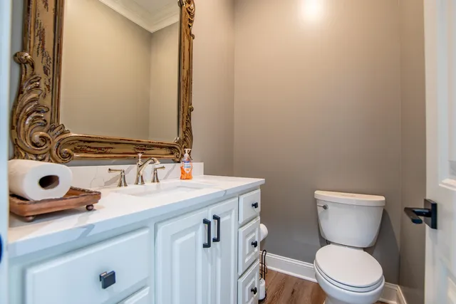 a bathroom with a sink a toilet and a mirror