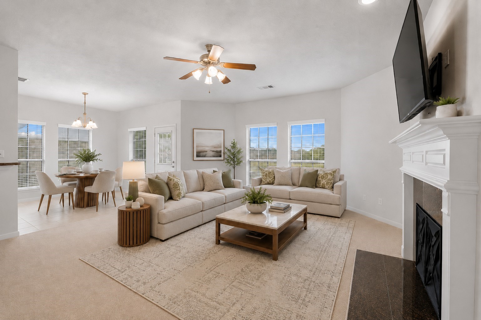 13806 Cove Landing Lane Rosharon, TX 77583 - Photo 17 of 44 The spacious family room features abundant natural light, a fireplace with mantel, and an open connection to the breakfast area.**Virtually staged