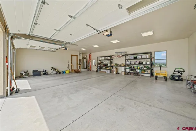a view of a garage with gym equipment
