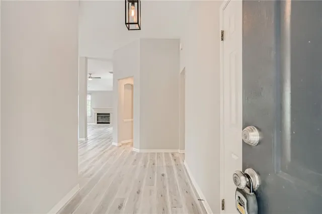 a view of a livingroom with wooden floor