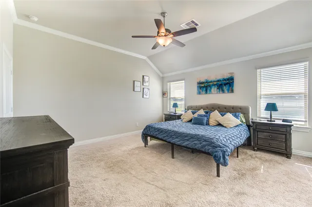 a bedroom with a bed and furniture