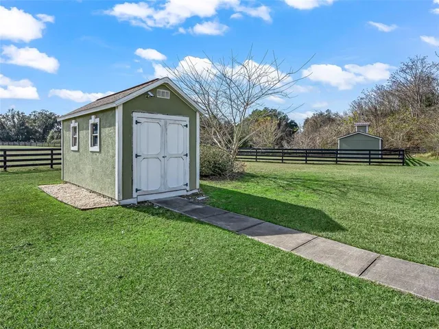 a view of a green field with clear sky