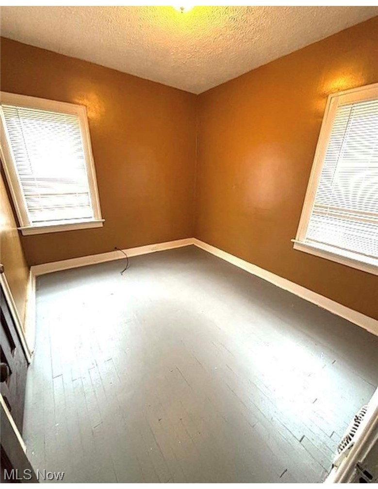 13436-13438 Hartford Road Cleveland, OH 44112 - Photo 4 of 5 Empty room featuring healthy amount of natural light, a textured ceiling, and wood-type flooring