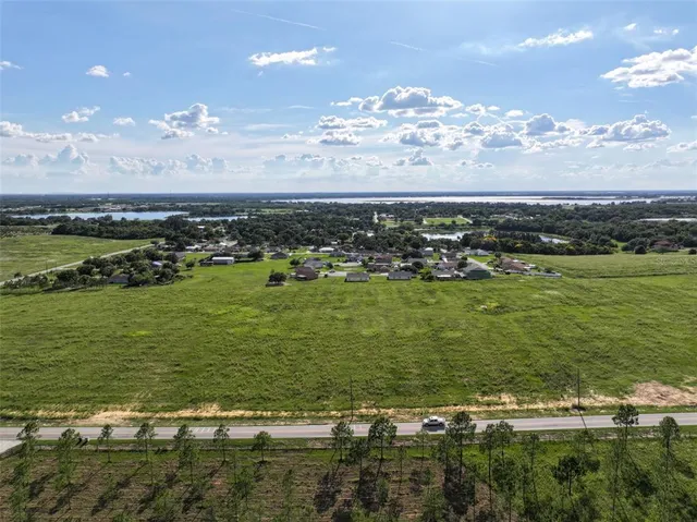 a view of a park with large trees
