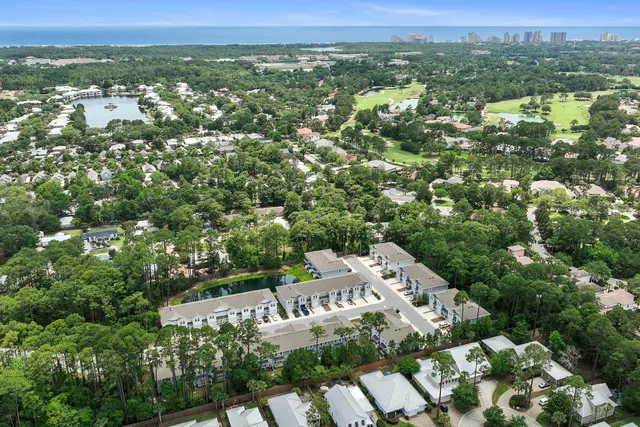 an aerial view of residential houses with city view
