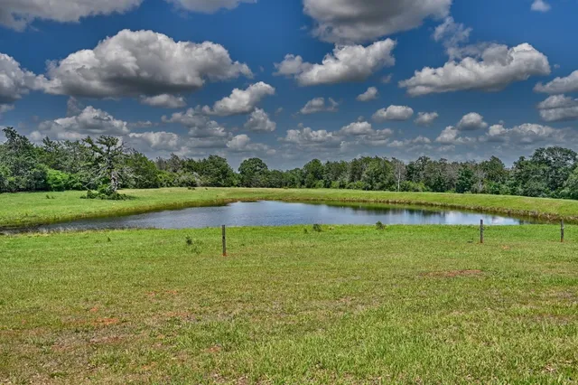 a view of a lake with a big yard