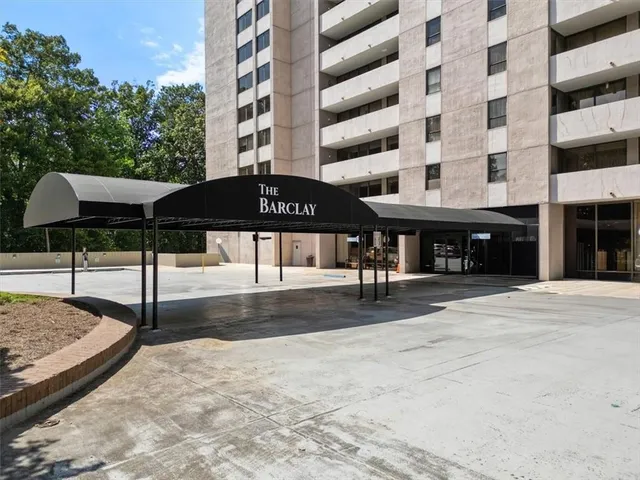 a front view of a building with street