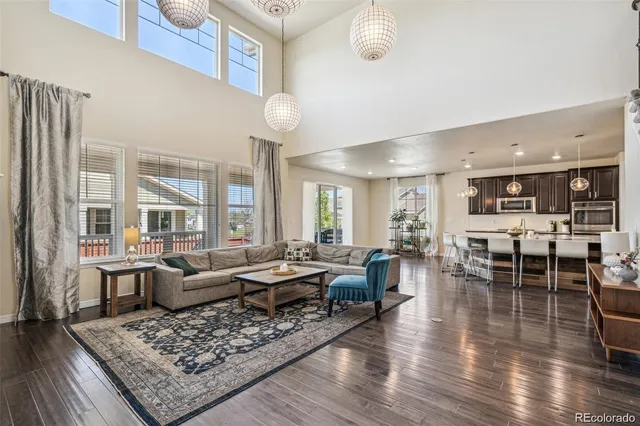 a living room with lots of furniture and a rug