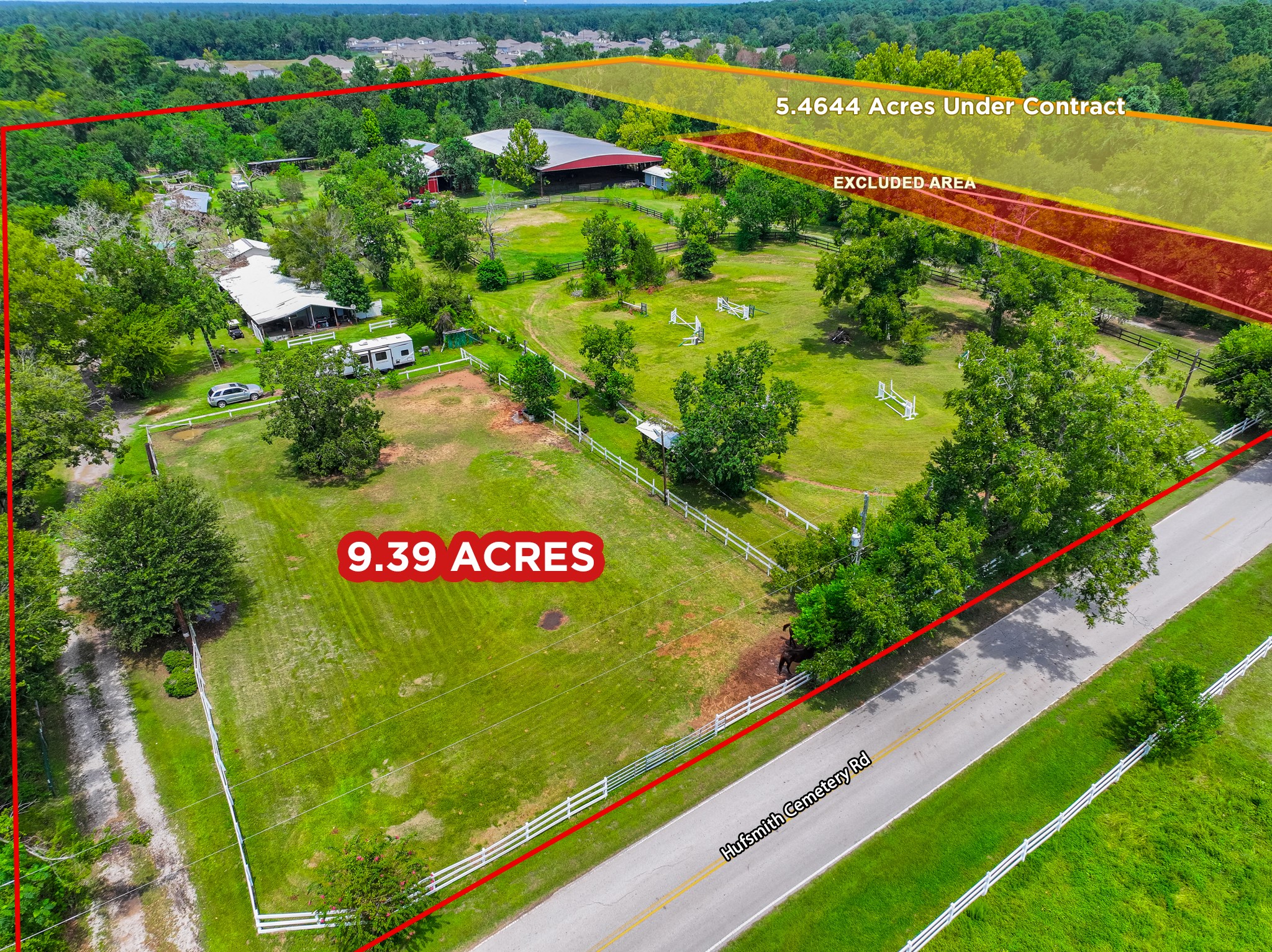 Road frontage is one of the most important factors in any land purchase, and this aerial confirms this Tomball property delivers it in full — with direct access to Hufsmith Cemetery Road providing the visibility and accessibility that dramatically expands commercial development potential and ensures this land is as practical as it is beautiful.