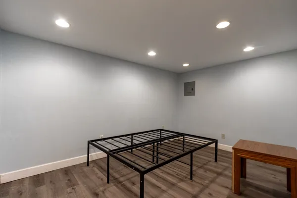 a bathroom with a shower and a toilet