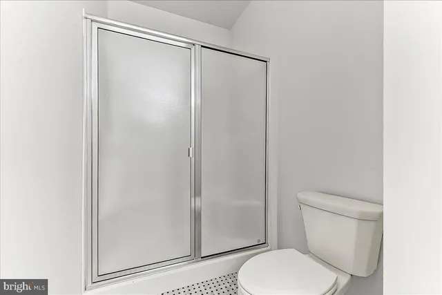 a white toilet sitting next to a shower