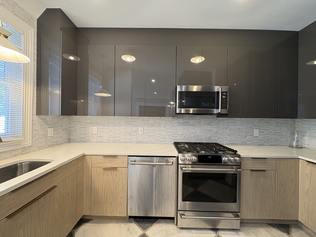 15 Lanark Road, Unit G Brookline, MA 02445 - Photo 2 of 30 a kitchen with a sink and stainless steel appliances
