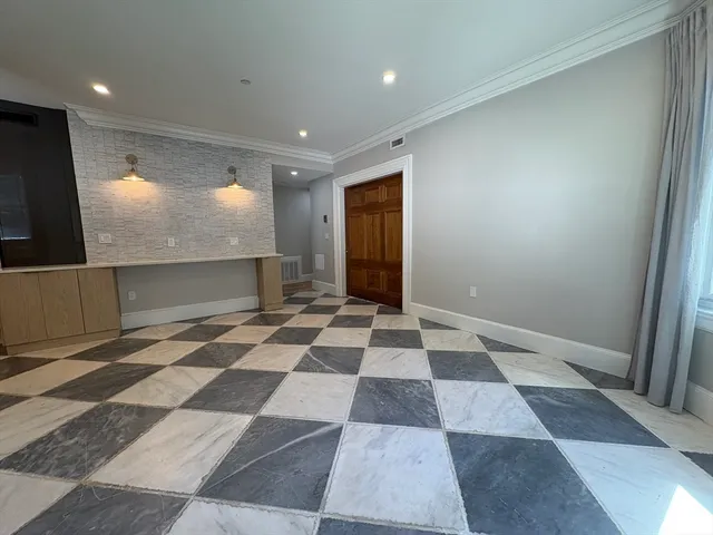 a view of a black and white checkered floor