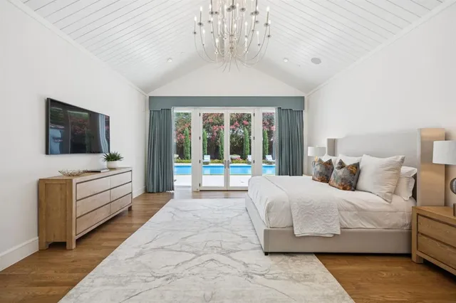 a spacious bedroom with a large bed and a flat screen tv