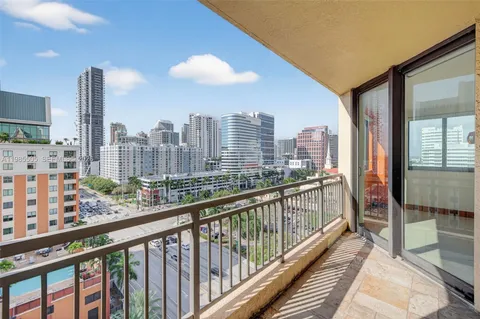 a view of a city from a balcony