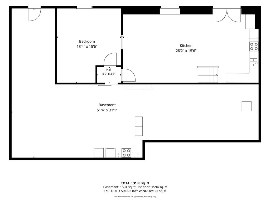 463 North Penn Dixie Road Bath, PA 18014 - Photo 83 of 86 A clear floor plan illustrates a spacious kitchen, bedroom, and large basement, perfect for future expansion.