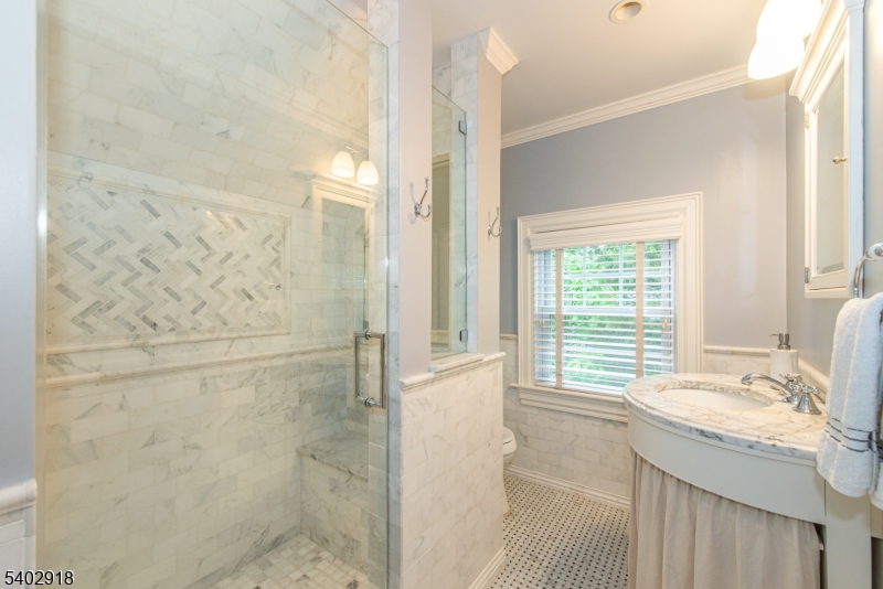 412 Ridgewood Avenue Glen Ridge, NJ 07028 - Photo 33 of 48 a bathroom with a granite countertop sink a toilet and shower