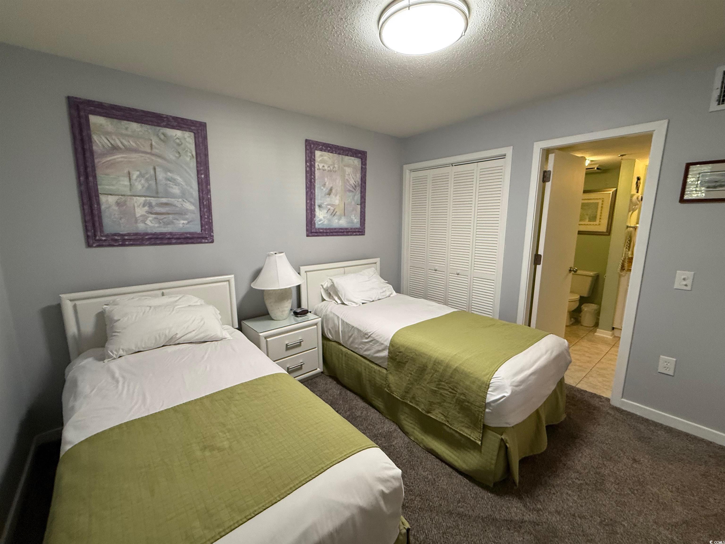 410 Melrose Place, Unit 310 Myrtle Beach, SC 29572 - Photo 34 of 39 Carpeted bedroom featuring a textured ceiling and a closet